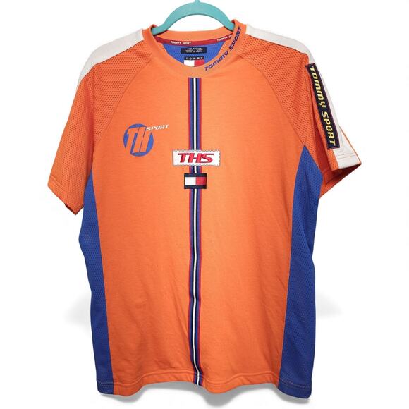 Vintage Tommy Jeans Tommy Sport Orange Blue T-Shirt Jersey 85 Adult M - Picture 1 of 9